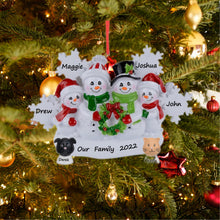 Load image into Gallery viewer, Personalized Christmas Ornament Snowman Family with Snowflake Family 4