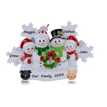 Load image into Gallery viewer, Personalized Christmas Ornament Snowman Family with Snowflake Family 4
