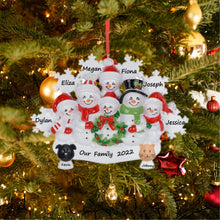 Load image into Gallery viewer, Personalized Christmas Ornament Snowman Family with Snowflake Family 6