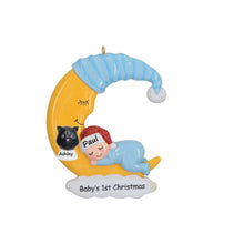 Load image into Gallery viewer, Personalized Ornament Baby's First Christmas Baby Boy Sleep in Moon