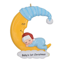 Load image into Gallery viewer, Personalized Ornament Baby's First Christmas Baby Boy Sleep in Moon