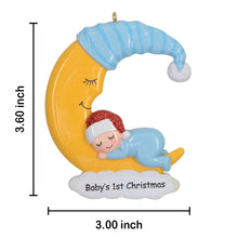 Load image into Gallery viewer, Personalized Ornament Baby's First Christmas Baby Boy Sleep in Moon