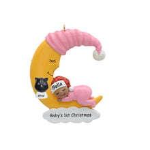 Load image into Gallery viewer, Maxora Baby's First Christmas Ornament Baby Girl Sleep in Moon Dark Skin