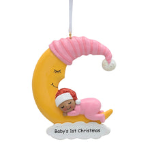 Load image into Gallery viewer, Maxora Baby's First Christmas Ornament Baby Girl Sleep in Moon Dark Skin