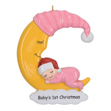 Load image into Gallery viewer, Personalized Christmas Ornament Baby Girl Sleep in Moon