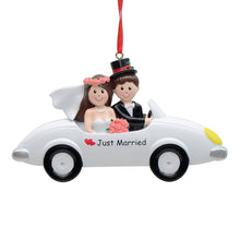 Load image into Gallery viewer, Personalized Christmas Wedding Ornament Just Married Brown Hair Couple
