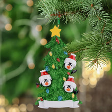 Load image into Gallery viewer, Personalized Gift Christmas Ornament Penguin Green Tree Family 3