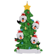 Load image into Gallery viewer, Christmas Gift Personalized Ornament Penguin Green Tree Family 4