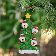 Load image into Gallery viewer, Christmas Gift Personalized Ornament Penguin Green Tree Family 4