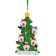 Load image into Gallery viewer, Christmas Gift Personalized Ornament Penguin Green Tree Family 5