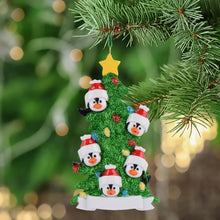 Load image into Gallery viewer, Christmas Gift Personalized Ornament Penguin Green Tree Family 5