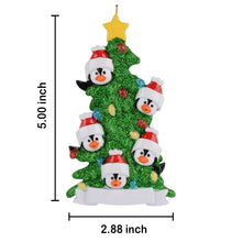 Load image into Gallery viewer, Christmas Gift Personalized Ornament Penguin Green Tree Family 5
