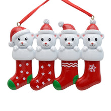 Load image into Gallery viewer, Personalized Christmas Gift Family 4 Ornament Bear Stocking