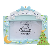 Load image into Gallery viewer, Personalized Ornament Baby's 1st Christmas Photo Frame Blue