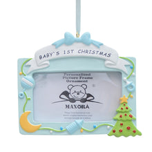 Load image into Gallery viewer, Personalized Ornament Baby's 1st Christmas Photo Frame Blue