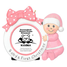 Load image into Gallery viewer, Baby's First Christmas Gift Bow Photo Frame Personalized Ornament