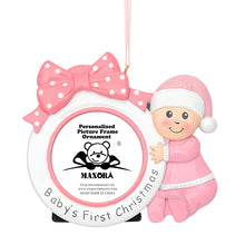 Load image into Gallery viewer, Baby's First Christmas Gift Bow Photo Frame Personalized Ornament