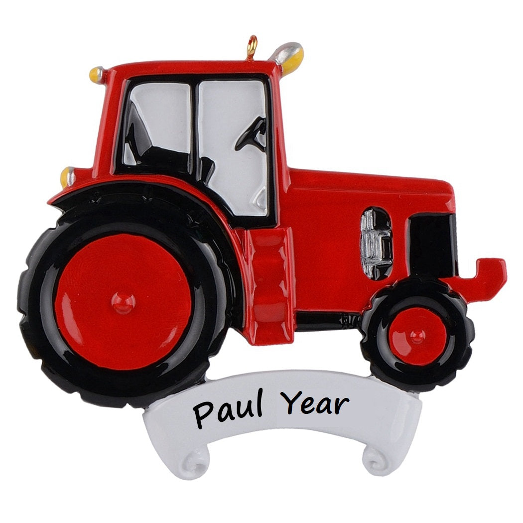 Christmas Personalized Ornament Tractor Red