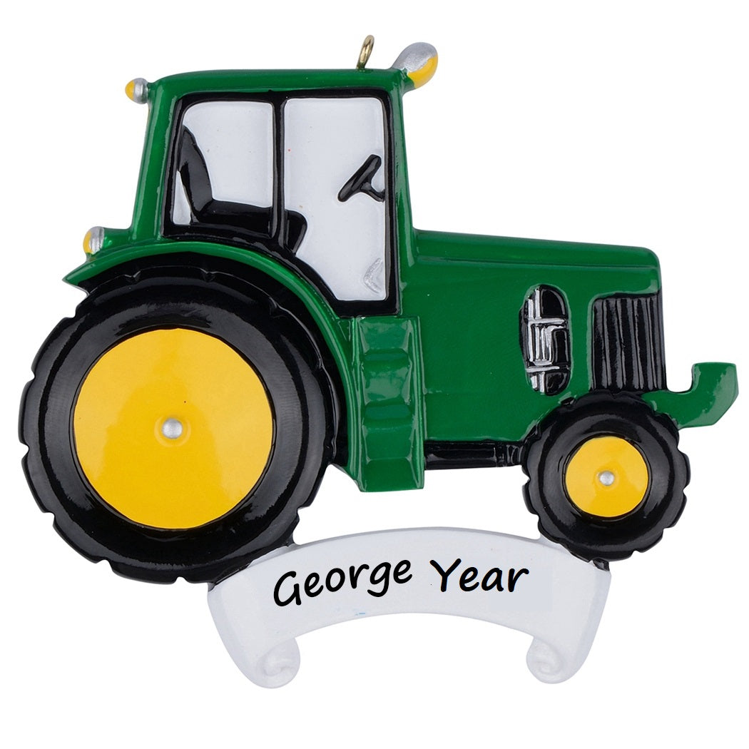 Christmas Personalized Ornament Tractor Green