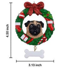 Load image into Gallery viewer, Personalized Christmas Pet Ornament Pug Wreath
