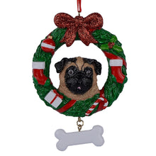 Load image into Gallery viewer, Personalized Christmas Pet Ornament Pug Wreath
