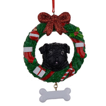 Load image into Gallery viewer, Personalized Christmas Pet Ornament Black Pug Wreath
