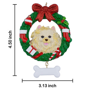 Personalized Christmas Pet Ornament Pomeranian Wreath