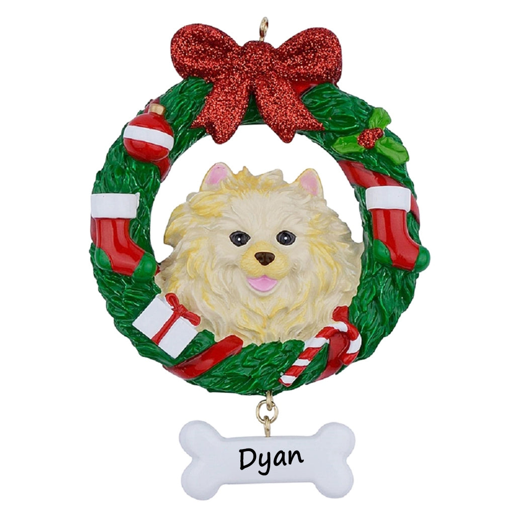 Personalized Christmas Pet Ornament Pomeranian Wreath
