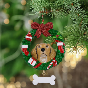 Personalized Christmas Pet Ornament Yellow Labrador Retriever Wreath