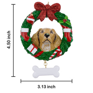 Personalized Christmas Pet Ornament Yellow Labrador Retriever Wreath