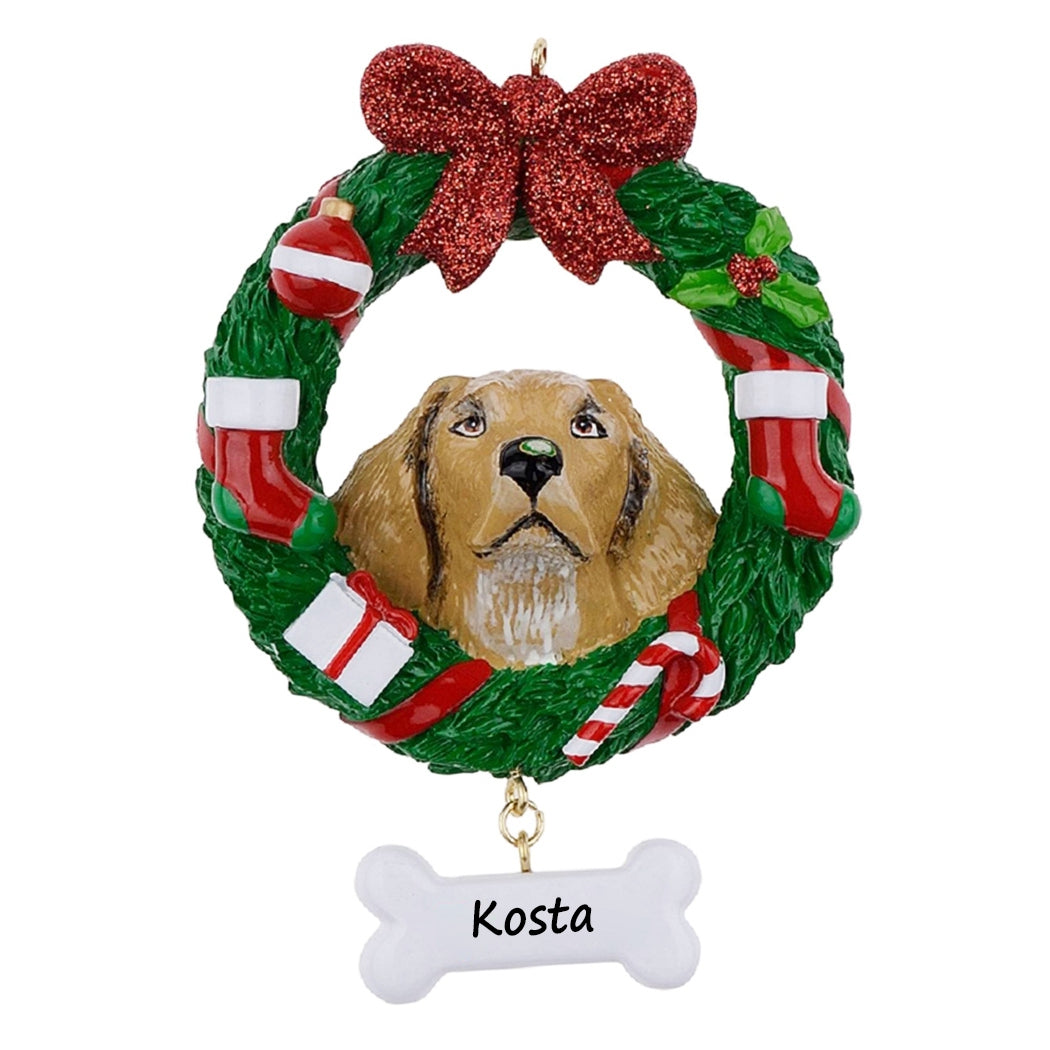 Personalized Christmas Pet Ornament Yellow Labrador Retriever Wreath