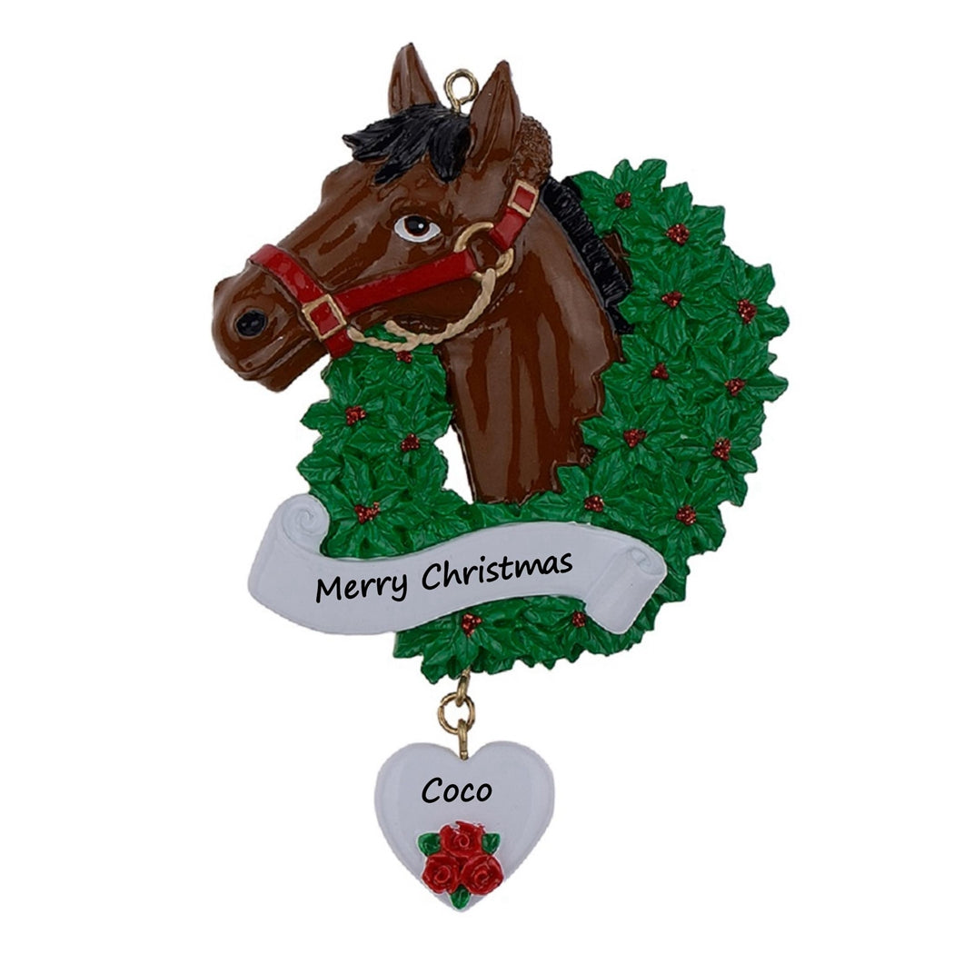 Personalized Christmas Ornament Horse with Wreath