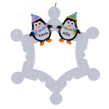 Load image into Gallery viewer, Personalized Christmas Ornament Snowflake with Penguin Family 2
