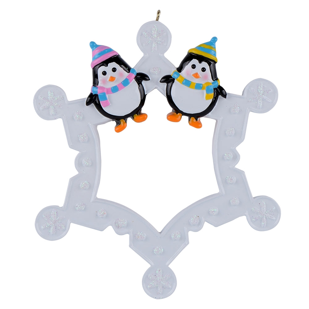 Personalized Christmas Ornament Snowflake with Penguin Family