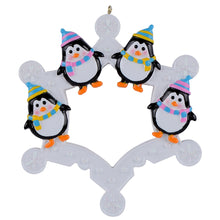 Load image into Gallery viewer, Personalized Christmas Ornament Snowflake with Penguin Family
