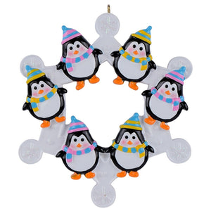 Personalized Christmas Ornament Snowflake with Penguin Family