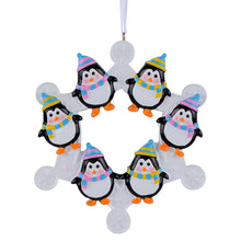 Load image into Gallery viewer, Personalized Christmas Ornament Snowflake with Penguin Family
