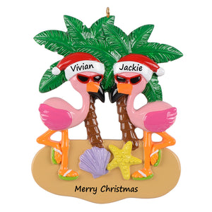 Personalized Christmas Ornament Couple Ornament Beach Flamingo