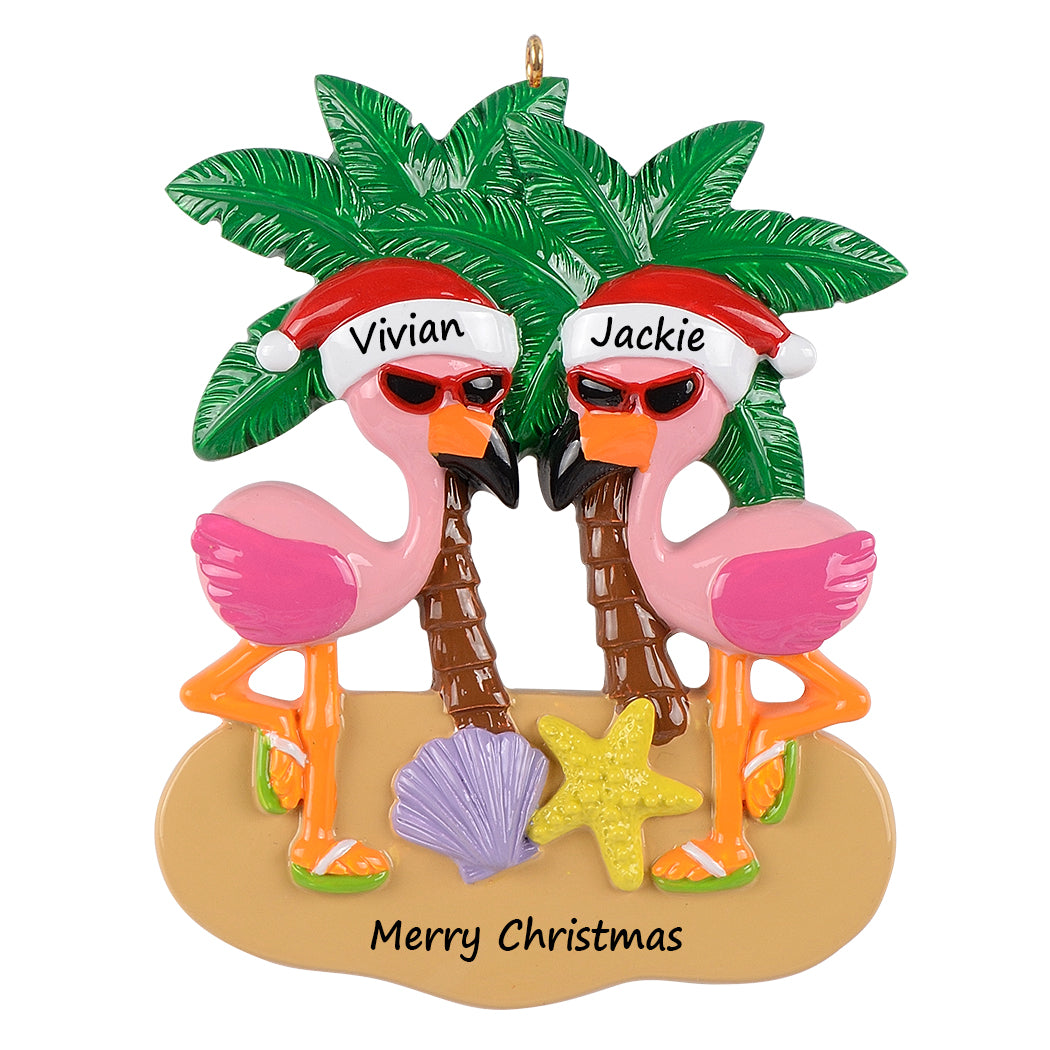 Personalized Holiday Ornament Gift Christmas New Couple Ornament Beach Flamingo