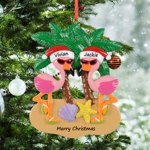 Personalized Christmas Ornament Couple Ornament Beach Flamingo
