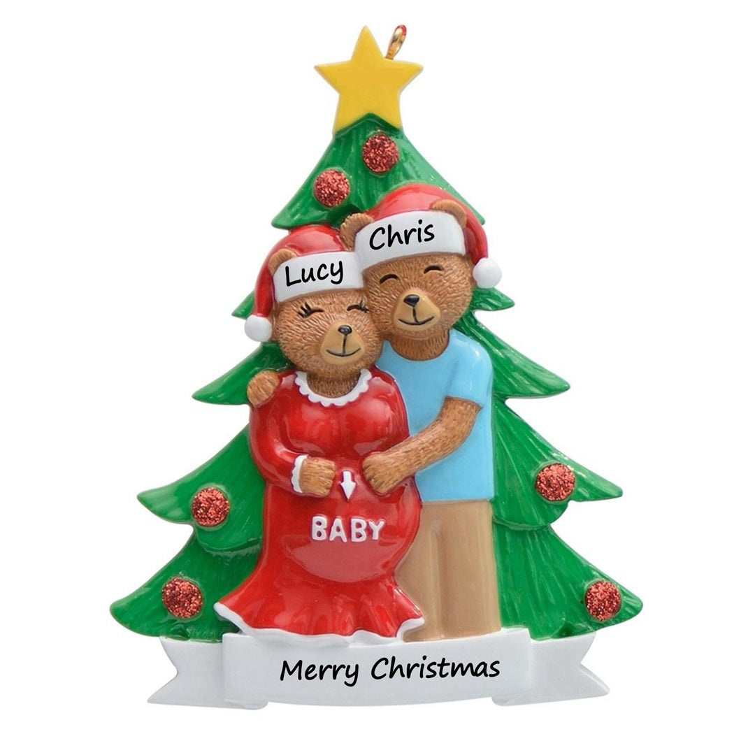 Personalized Christmas Ornament Pregenant Bear Family 2