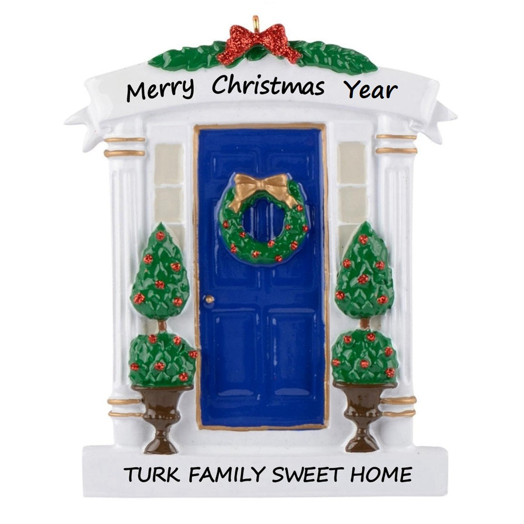 Customize Christmas Gift for New House Blue Door Ornament