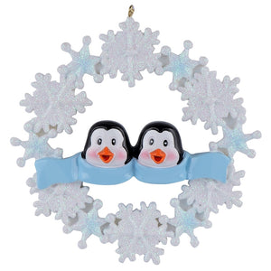 Personalized Christmas Ornament Penguin with Snowflake Family