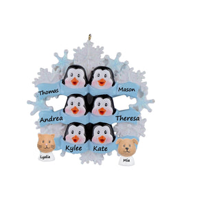 Personalized Christmas Ornament Penguin with Snowflake Family