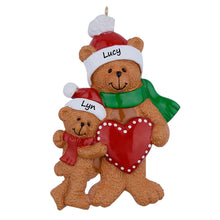 Load image into Gallery viewer, Personalized Christmas Ornament Single Parent with Kid Bear Family 2
