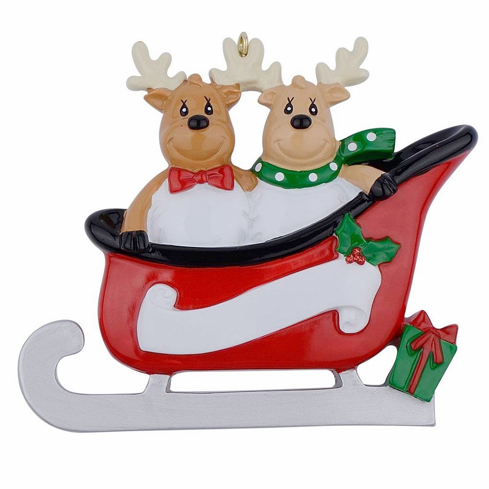 Personalized Christmas Ornament Sled Reindeer Family
