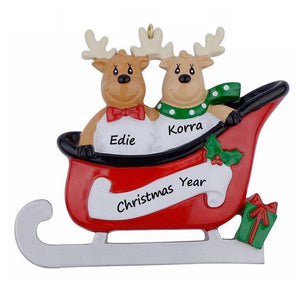 Personalized Gift Christmas Ornament Sled Reindeer Family 2