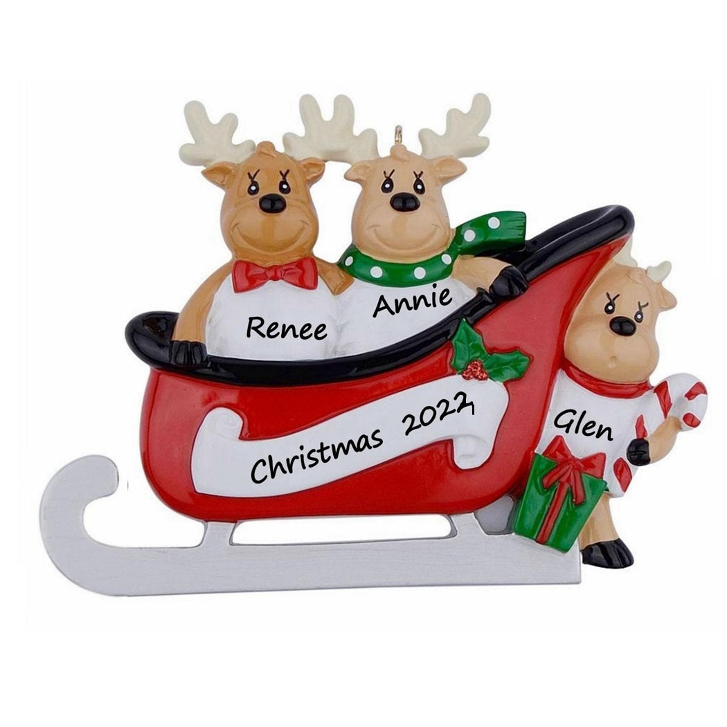 Customized Gift Christmas Decoration Ornament Sled Reindeer Family 3