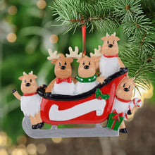 Load image into Gallery viewer, Personalized Christmas Ornament Sled Reindeer Family
