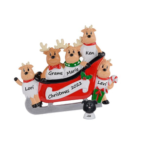 Personalized Christmas Ornament Sled Reindeer Family